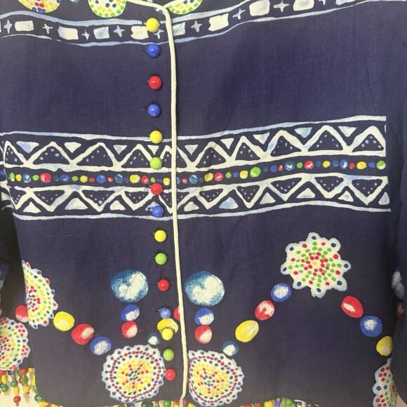 Platinum Dorothy Schoelen Blue Beaded Lagen Art Crop Blazer Jacket Small - Picture 5 of 10